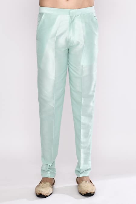 Buy_Arihant Rai Sinha_Green Silk Sea Blend Pyjama _Online_at_Aza_Fashions