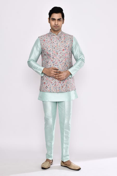 Shop_Arihant Rai Sinha_Green Silk Sea Blend Pyjama _Online_at_Aza_Fashions