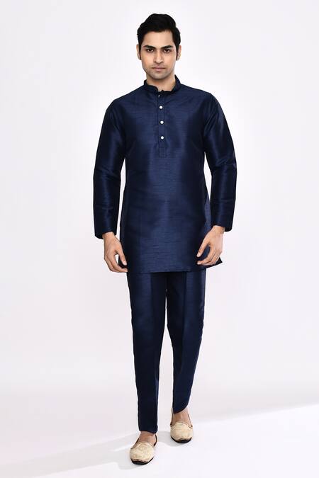 Buy_Arihant Rai Sinha_Blue Silk Dark Blend Pyjama _Online_at_Aza_Fashions