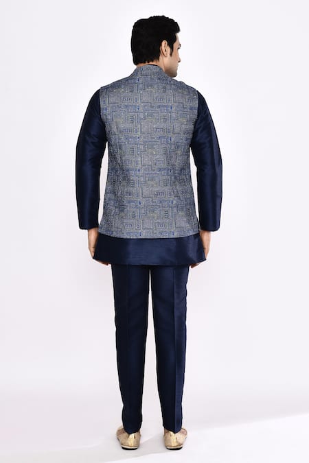 Arihant Rai Sinha Dark Blue Silk Blend Pyjama 