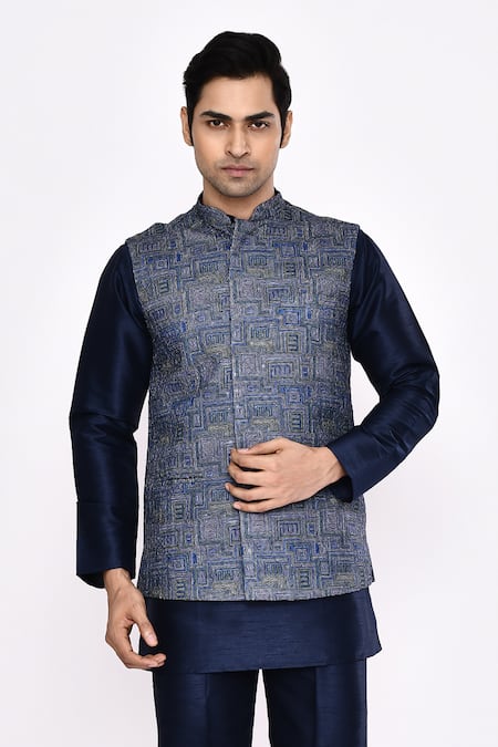 Arihant Rai Sinha_Blue Silk Dark Blend Pyjama _at_Aza_Fashions