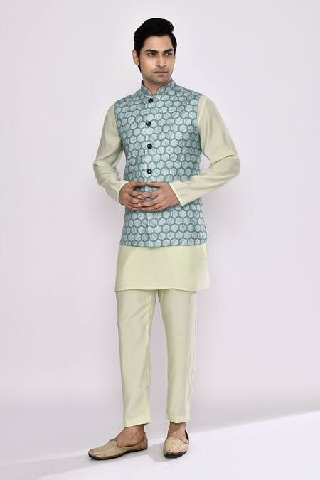 Buy_Arihant Rai Sinha_Green Silk Sea Blend Pyjama _Online_at_Aza_Fashions