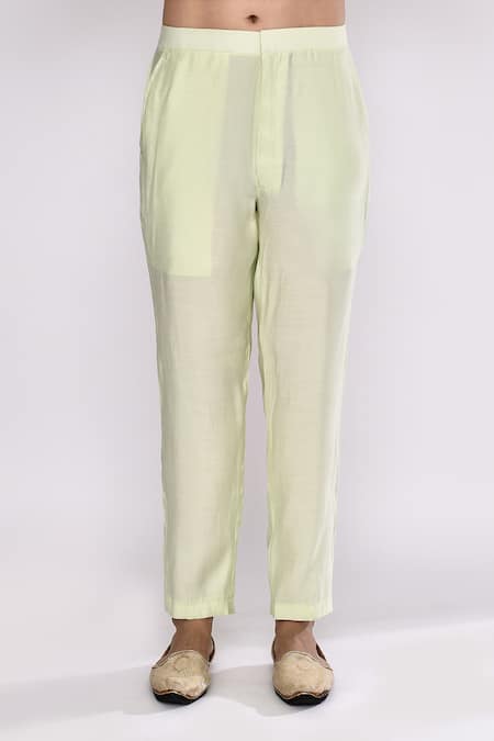 Shop_Arihant Rai Sinha_Green Silk Sea Blend Pyjama _Online_at_Aza_Fashions