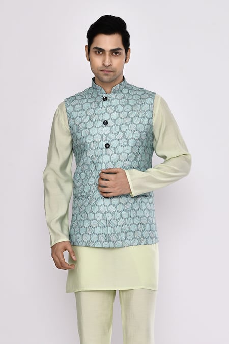 Arihant Rai Sinha_Green Silk Sea Blend Pyjama _at_Aza_Fashions