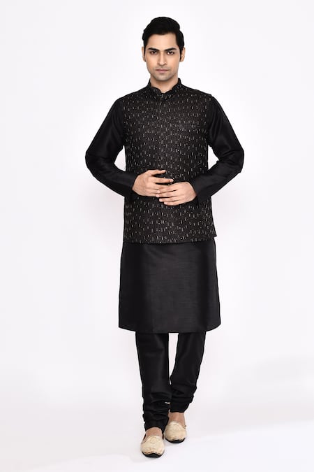 Buy_Arihant Rai Sinha_Black Silk Blend Kurta _Online_at_Aza_Fashions