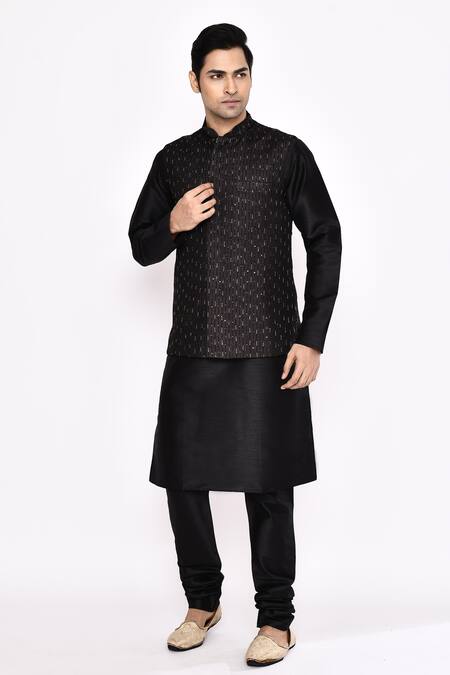 Shop_Arihant Rai Sinha_Black Silk Blend Kurta _Online_at_Aza_Fashions