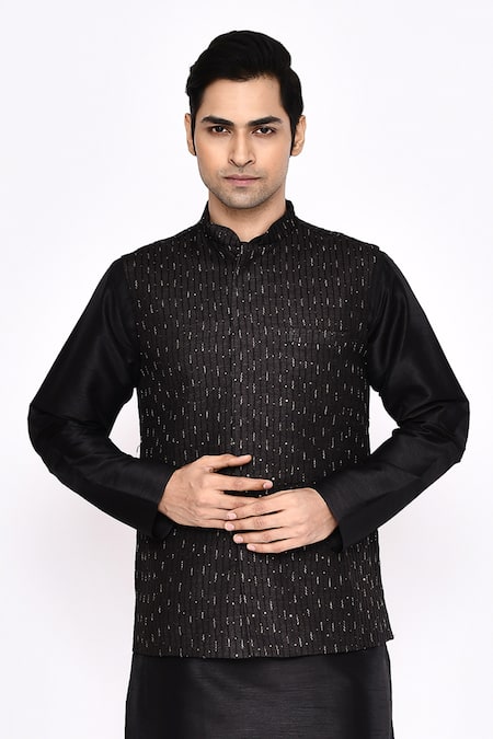 Arihant Rai Sinha_Black Silk Blend Kurta _at_Aza_Fashions