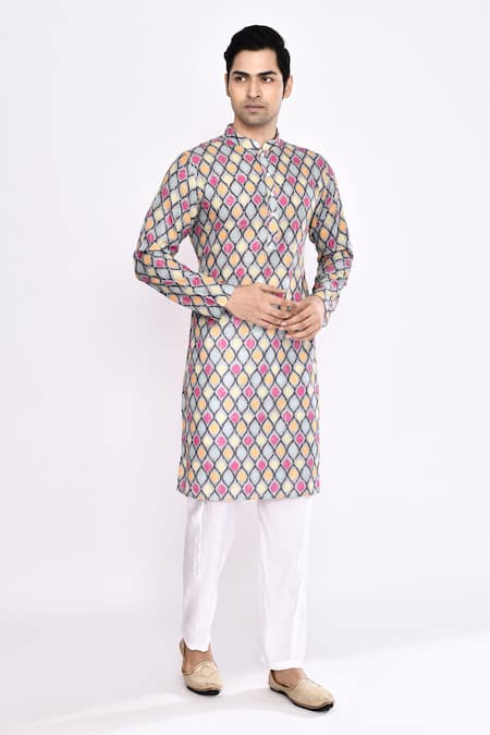 Buy_Arihant Rai Sinha_Gray Silk Grey Blend Kurta _Online_at_Aza_Fashions