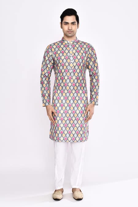 Shop_Arihant Rai Sinha_Gray Silk Grey Blend Kurta _Online_at_Aza_Fashions