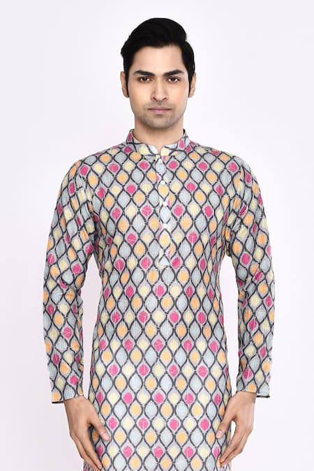 Arihant Rai Sinha_Gray Silk Grey Blend Kurta _at_Aza_Fashions