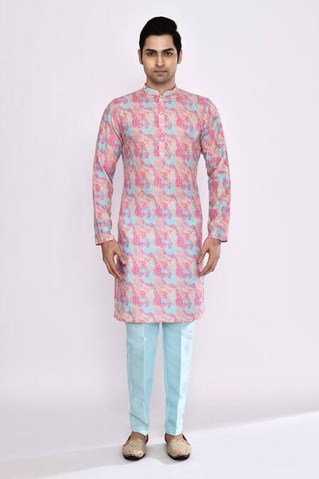 Shop_Arihant Rai Sinha_Multi Color Silk Blend Kurta _Online_at_Aza_Fashions