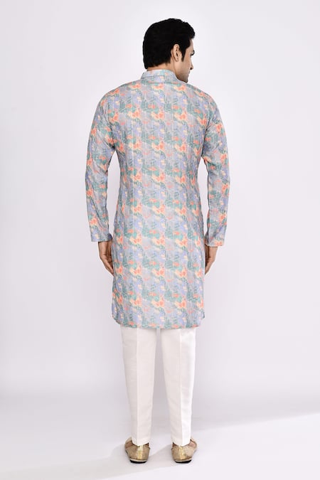 Arihant Rai Sinha Grey Floral Printed Silk Kurta 