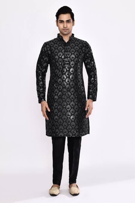 Buy_Arihant Rai Sinha_Black Silk Blend Kurta _Online_at_Aza_Fashions
