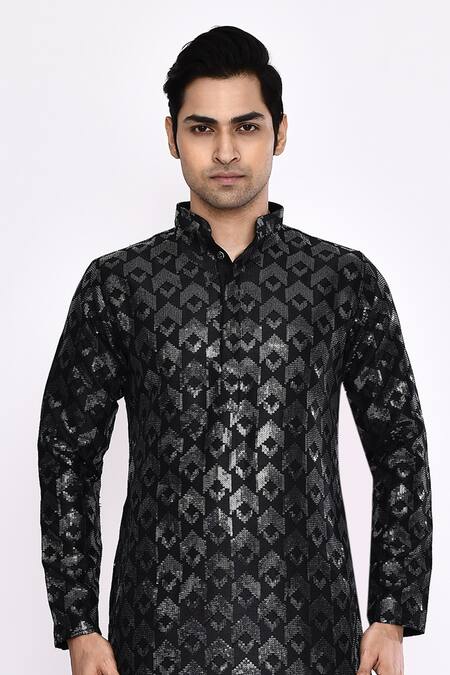 Arihant Rai Sinha Black Silk Blend Kurta at Aza Fashions Arihant Rai Sinha_Black Silk Blend Kurta _at_Aza_Fashions