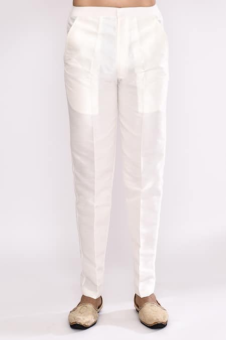 Arihant Rai Sinha_Green Silk Pure Kurta And White Pant Set _Online_at_Aza_Fashions