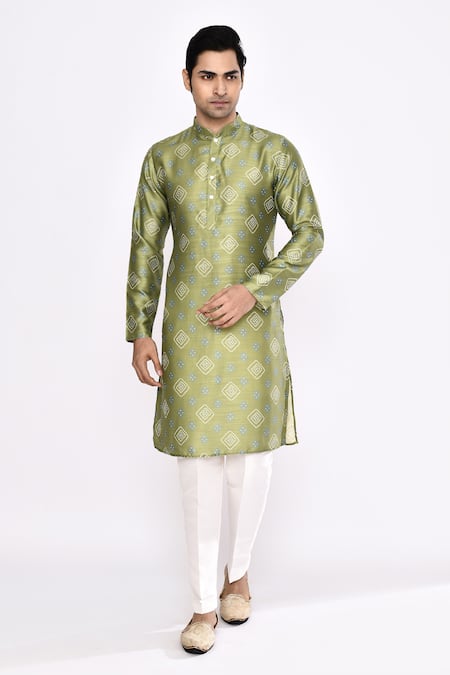 Arihant Rai Sinha Green Pure Silk Kurta & White Pant Set 
