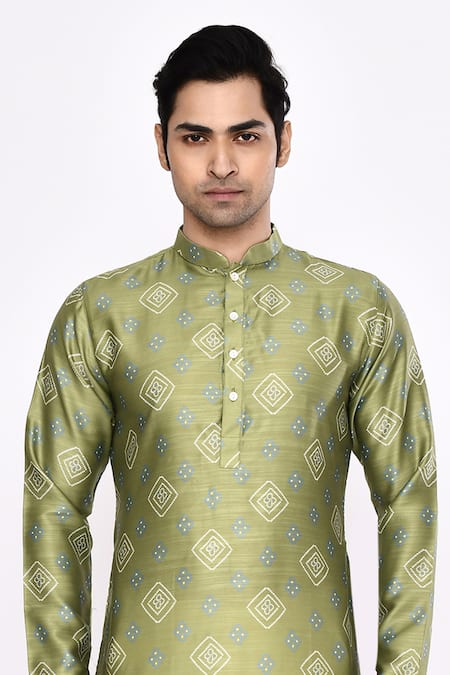 Arihant Rai Sinha Green Silk Pure Kurta And White Pant Set at Aza Fashions Arihant Rai Sinha_Green Silk Pure Kurta And White Pant Set _at_Aza_Fashions
