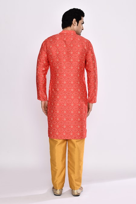 Arihant Rai Sinha Red Silk Kurta & Chikoo Brown Pant Set 