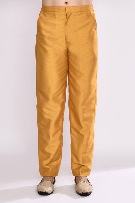 Buy_Arihant Rai Sinha_Red Silk Embroidery Kurta And Chikoo Brown Pant Set 