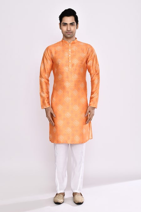 Arihant Rai Sinha_Orange Silk Embroidery Blend Kurta _Online_at_Aza_Fashions
