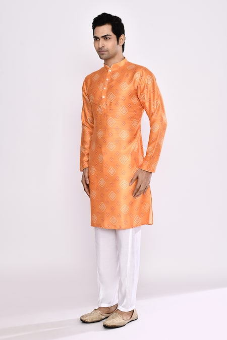 Shop_Arihant Rai Sinha_Orange Silk Embroidery Blend Kurta _Online_at_Aza_Fashions