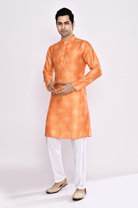 Arihant Rai Sinha_Orange Silk Embroidery Blend Kurta _at_Aza_Fashions