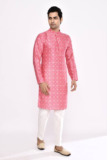 Arihant Rai Sinha_Pink Silk Printed Kurta _Online_at_Aza_Fashions