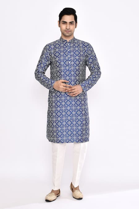 Arihant Rai Sinha Blue Printed Silk Blend Kurta 