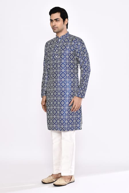 Buy_Arihant Rai Sinha_Blue Silk Printed Blend Kurta 