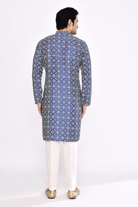 Arihant Rai Sinha Blue Printed Silk Blend Kurta 