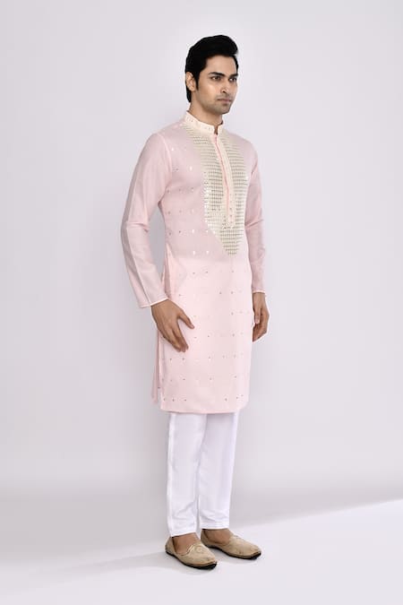 Arihant Rai Sinha_Pink Silk Embroidery Pure Kurta _Online_at_Aza_Fashions