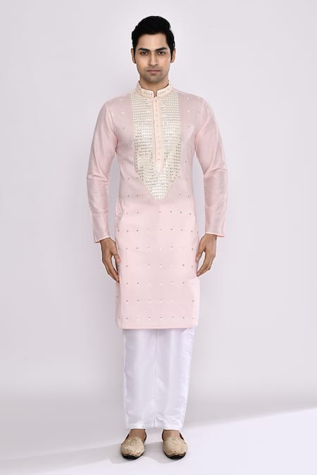 Buy_Arihant Rai Sinha_Pink Silk Embroidery Pure Kurta _Online_at_Aza_Fashions