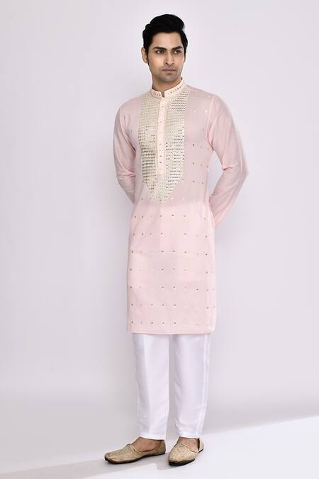 Shop_Arihant Rai Sinha_Pink Silk Embroidery Pure Kurta _Online_at_Aza_Fashions