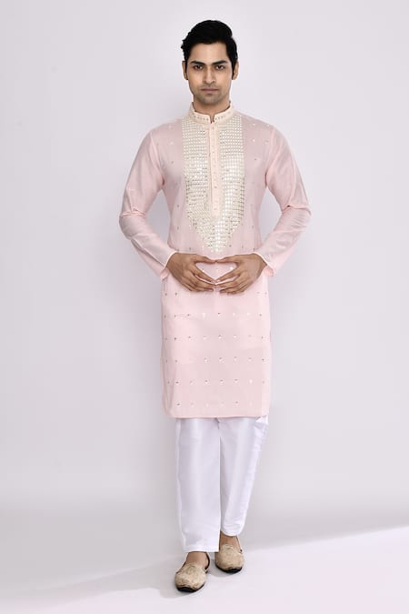 Arihant Rai Sinha_Pink Silk Embroidery Pure Kurta _at_Aza_Fashions