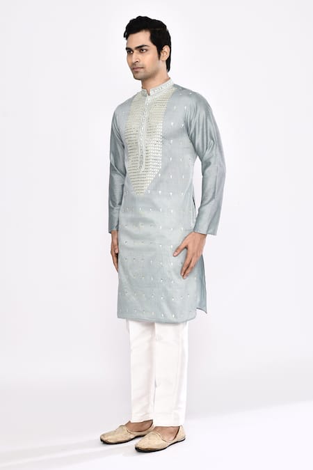 Arihant Rai Sinha_Gray Silk Embroidery Grey Blend Kurta _Online_at_Aza_Fashions