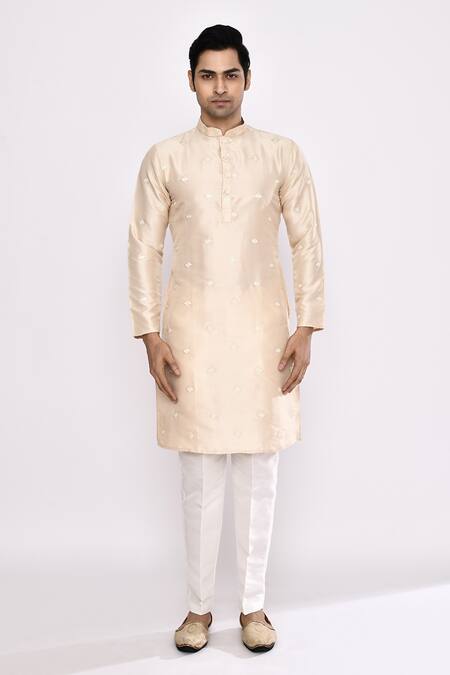 Arihant Rai Sinha_Peach Silk Embroidery Blend Kurta _Online_at_Aza_Fashions