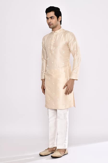 Buy_Arihant Rai Sinha_Peach Silk Embroidery Blend Kurta _Online_at_Aza_Fashions