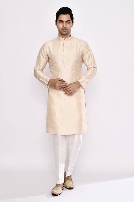 Shop_Arihant Rai Sinha_Peach Silk Embroidery Blend Kurta _Online_at_Aza_Fashions