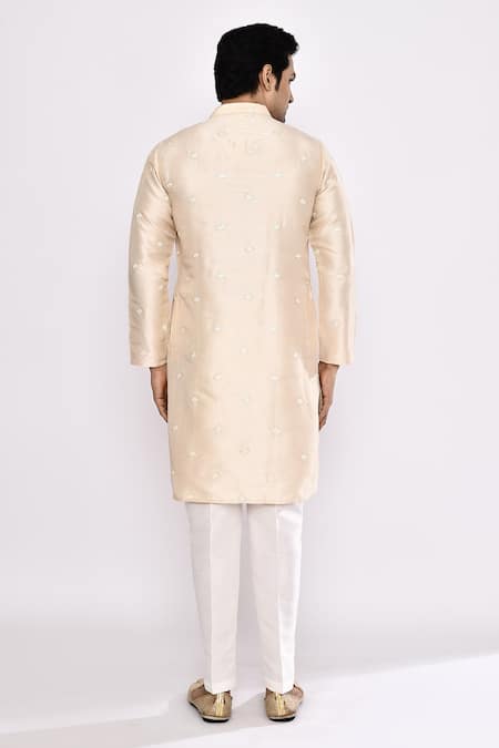 Shop_Arihant Rai Sinha_Peach Silk Embroidery Blend Kurta _at_Aza_Fashions