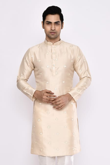 Arihant Rai Sinha Peach Silk Embroidery Blend Kurta