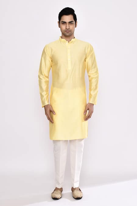 Arihant Rai Sinha_Yellow Silk Blend Kurta _Online_at_Aza_Fashions
