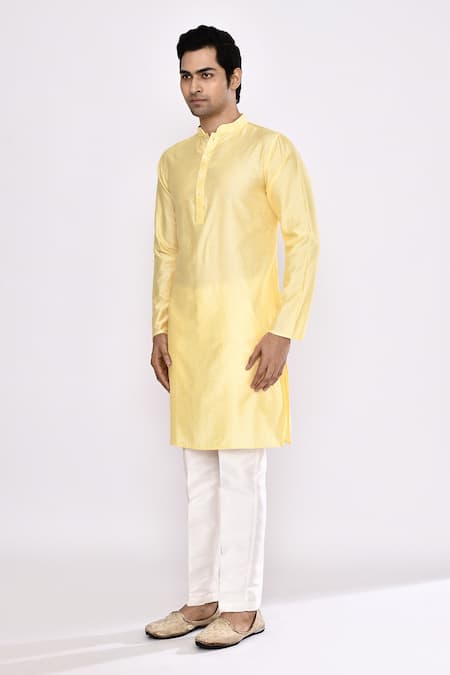 Buy_Arihant Rai Sinha_Yellow Silk Blend Kurta _Online_at_Aza_Fashions