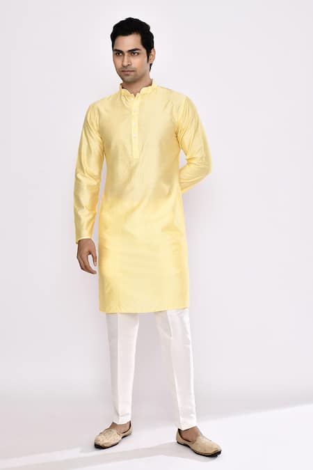 Arihant Rai Sinha_Yellow Silk Blend Kurta _at_Aza_Fashions