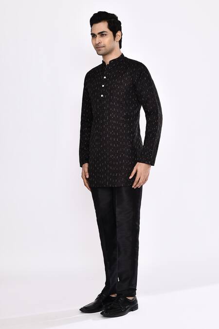 Arihant Rai Sinha_Black Cotton Embroidery Blend Kurta _Online_at_Aza_Fashions