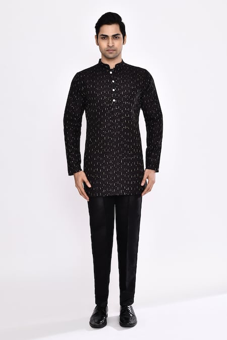 Buy_Arihant Rai Sinha_Black Cotton Embroidery Blend Kurta _Online_at_Aza_Fashions
