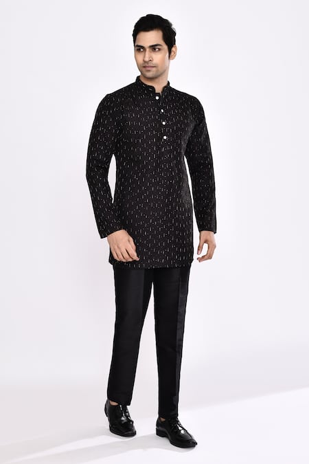 Arihant Rai Sinha_Black Cotton Embroidery Blend Kurta _at_Aza_Fashions