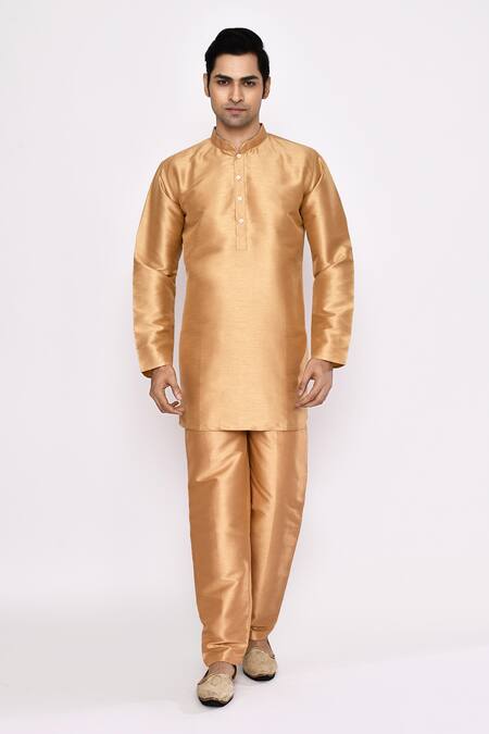 Arihant Rai Sinha_Gold Silk Blend Kurta _Online_at_Aza_Fashions