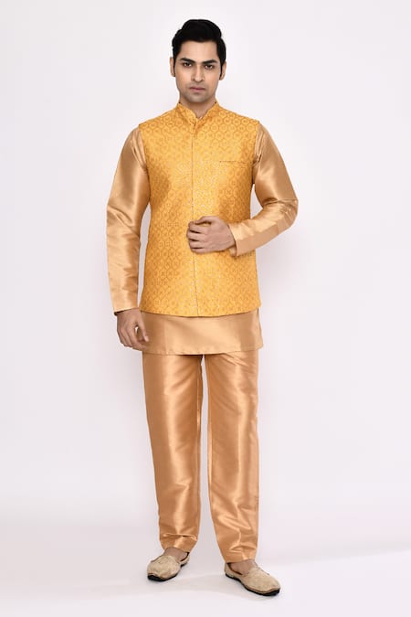 Shop_Arihant Rai Sinha_Gold Silk Blend Kurta _Online_at_Aza_Fashions