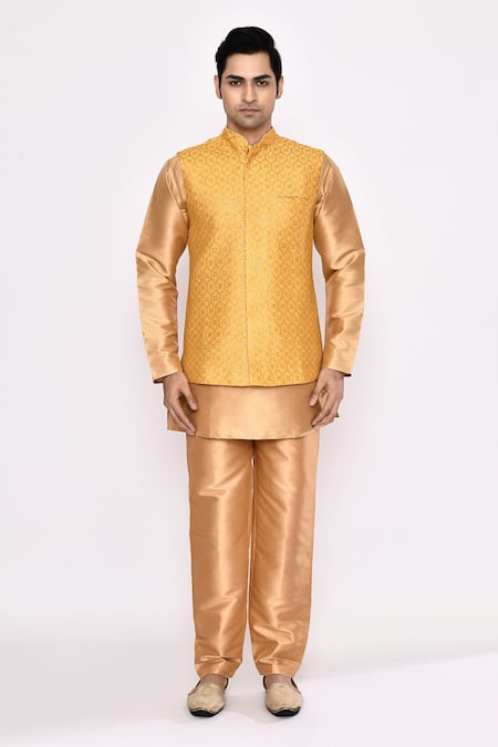 Arihant Rai Sinha_Gold Silk Blend Kurta _at_Aza_Fashions