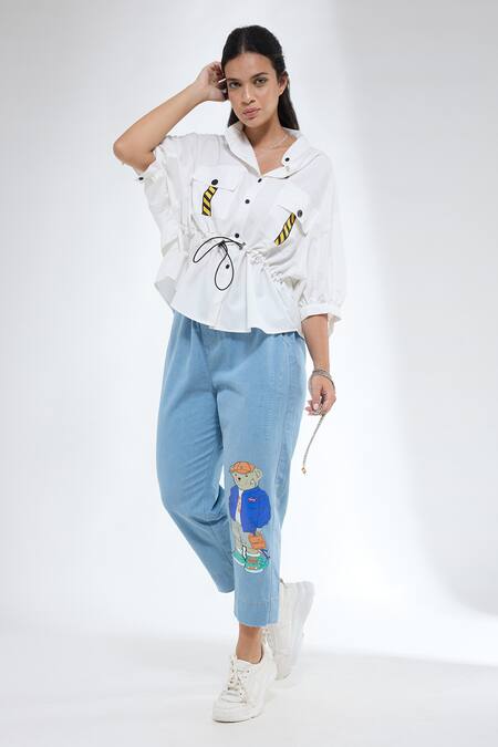 Shop_Krati Jain_White Cotton Collared Anti-fit Shirt _Online_at_Aza_Fashions